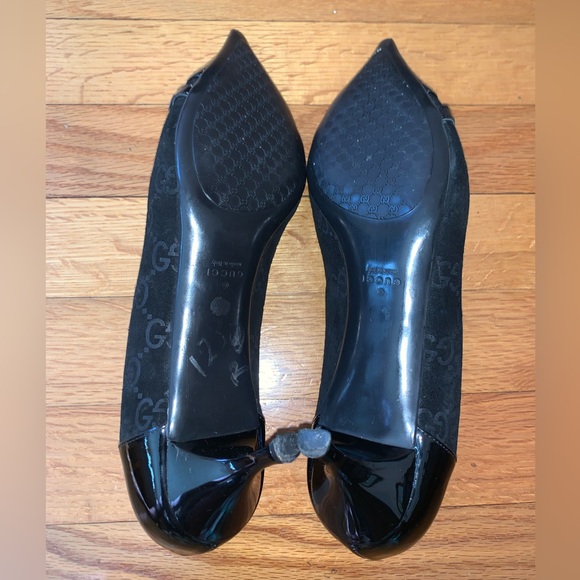 Gucci Horsebit Web Stripe GG Pump Size 7 Black Suede Pointed Toe Kitten Heel - Picture 8 of 9
